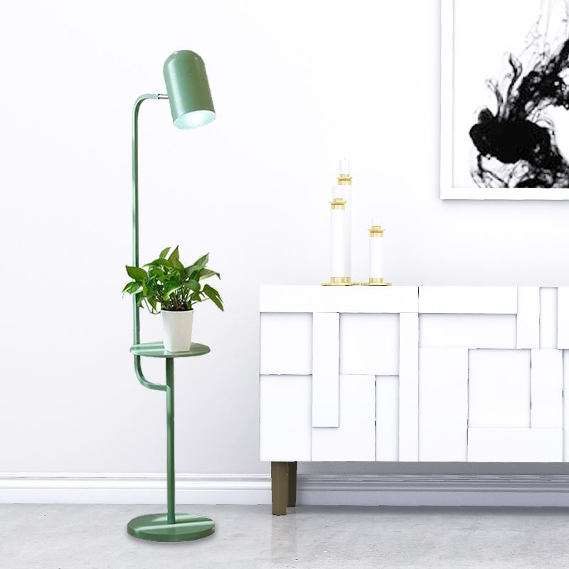 1 Bulb Metal Floor Light Warehouse Pink/Yellow/Green Bell Shaped Living Room Floor Reading Lamp with Wood Shelf Deco