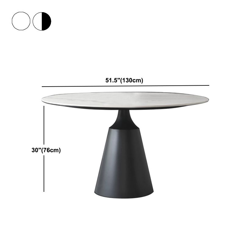 Modern Round Pub Table Stone Top Black Base Pedestal Casual Dining Table