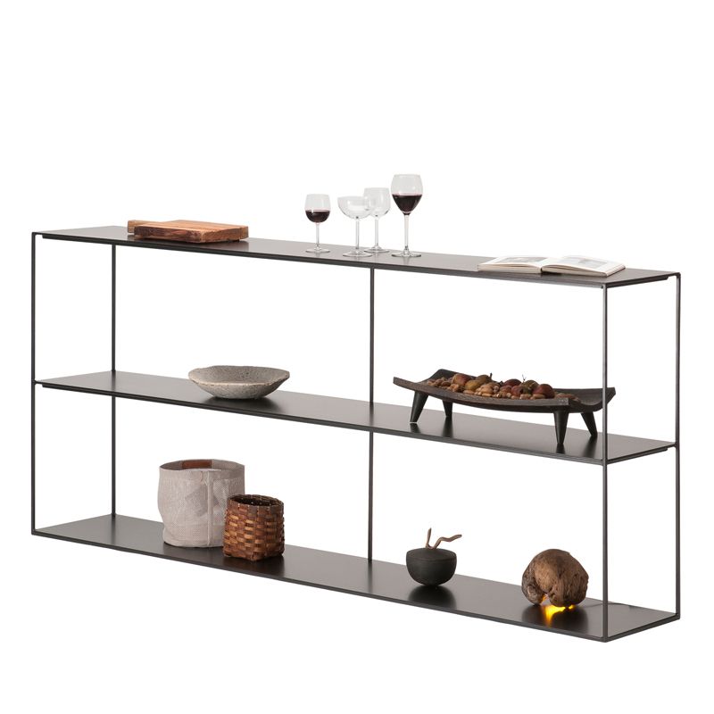 Modern Metal Console Table Black / White Storage Shelves Sofa Table for Living Room