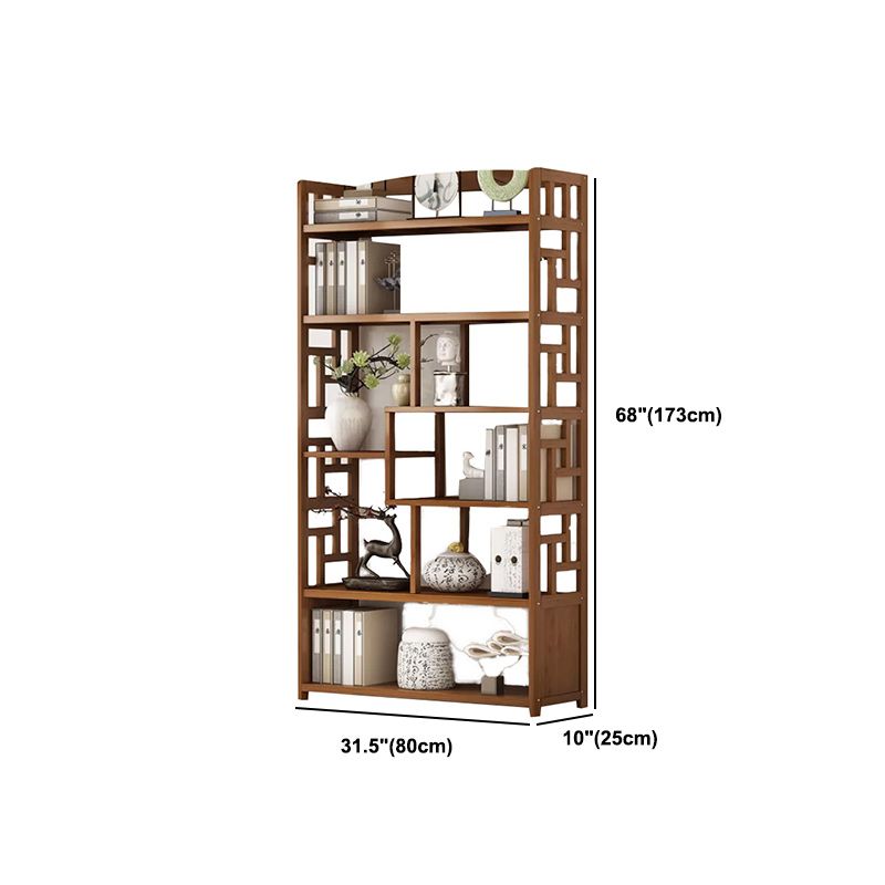Brown Contemporary Style Standard Bookshelf Solid Bamboo Bookcase for Study Room