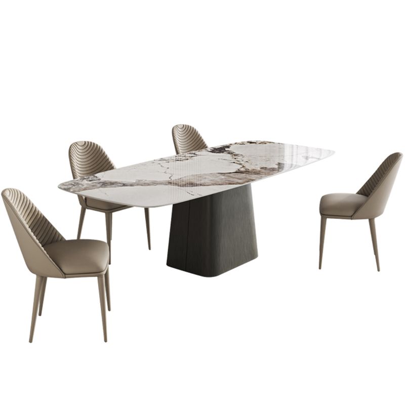 Mesa de comedor de piedra sinterizada mesa rectángulo en blanco con base de pedestal de metal