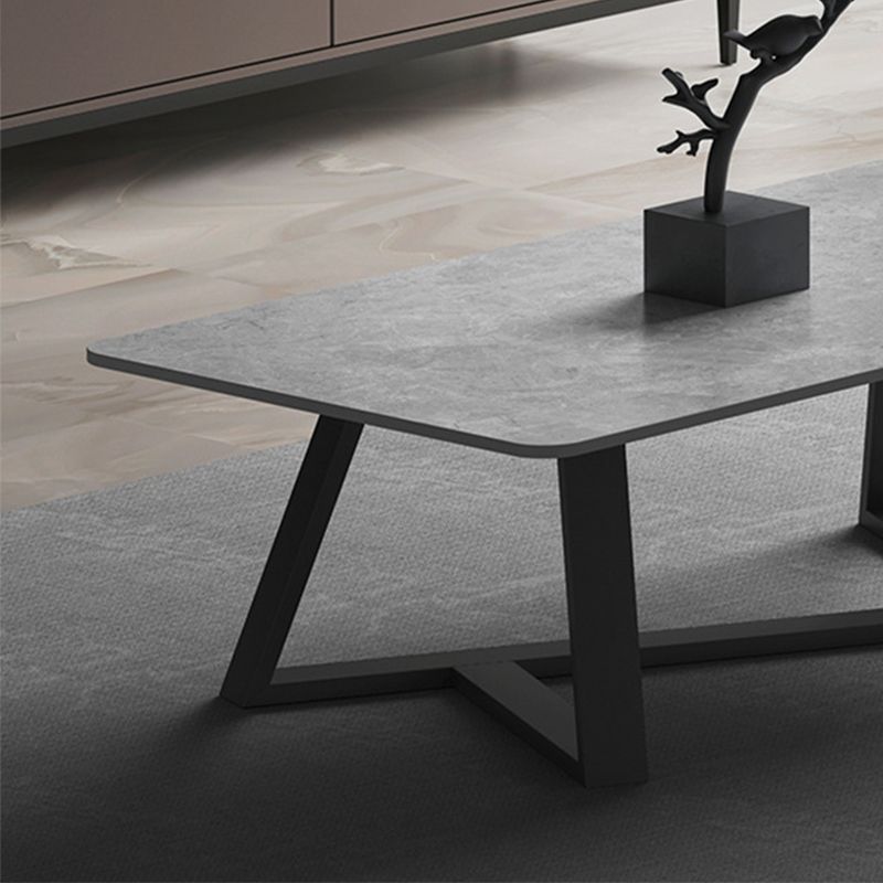Slate Rectangular Coffee Table Metal Frame Cocktail Table in White & Gray