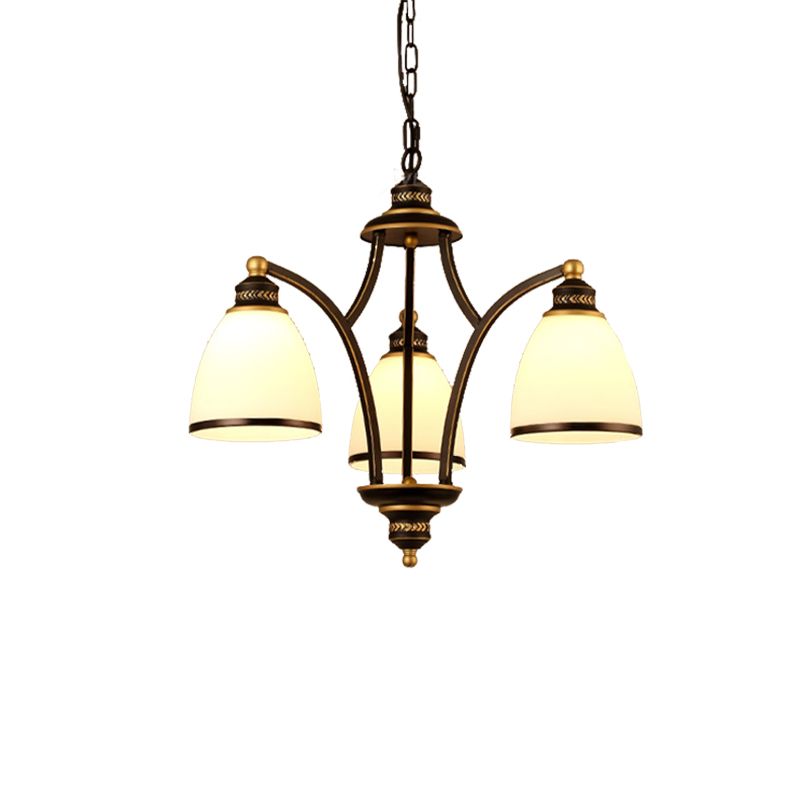 3/6/8 Bulbs Tapered Chandelier Light Traditional Black Frosted Glass Hanging Ceiling Fixture for Corridor
