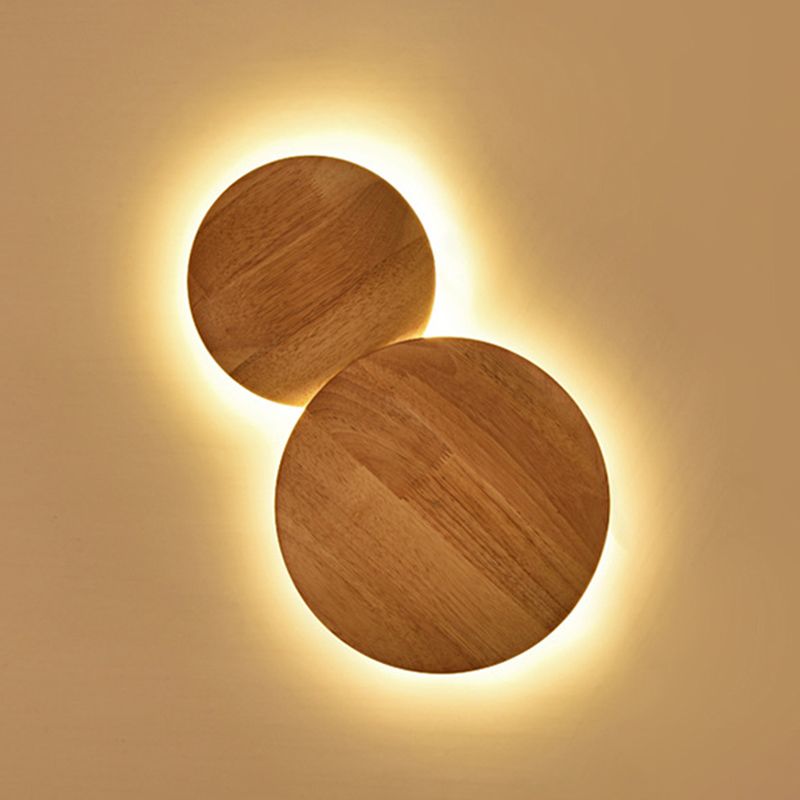1 luccio di luce rotonda con pale moderna moderna illuminazione a parete in legno in stile in marrone