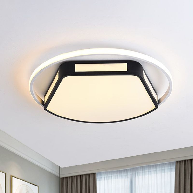 Éclairage encastré de plafond rond/carré de 16 po/19,5 po de largeur à LED métallique minimaliste pour chambre à coucher en blanc et noir