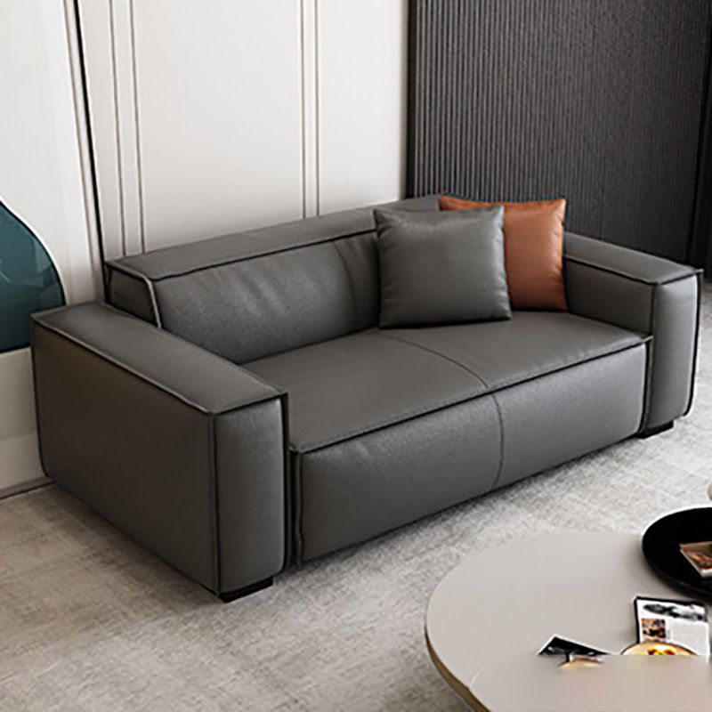 Modern Style Solid Wood Base Leather & Namib Black Rectangular Sofa