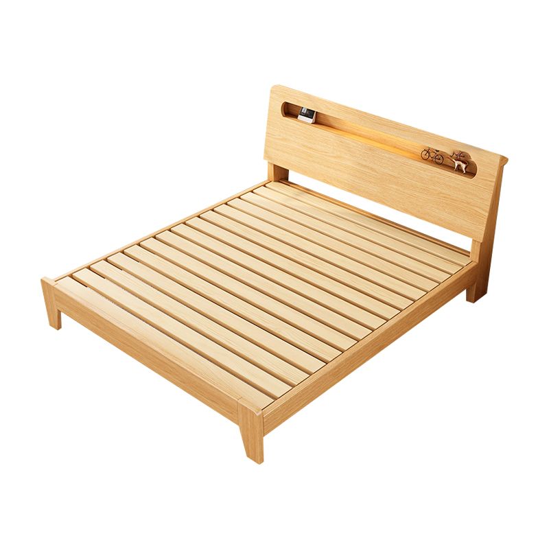 Panel Standard Bed in Natural Solid Wood Bed with Rectangular Headboard