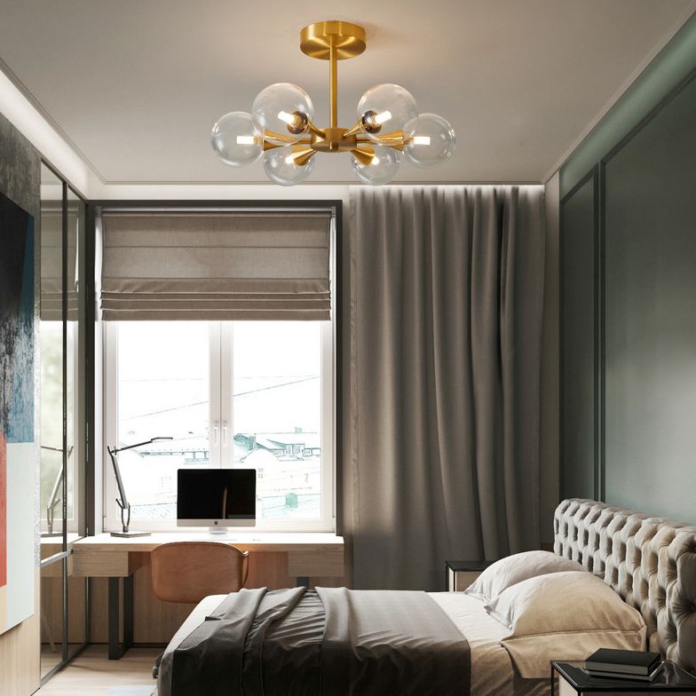 Post-Modern Starburst Hanging Chandelier Light Glass Shade Ceiling Chandelier in Gold for Living Room