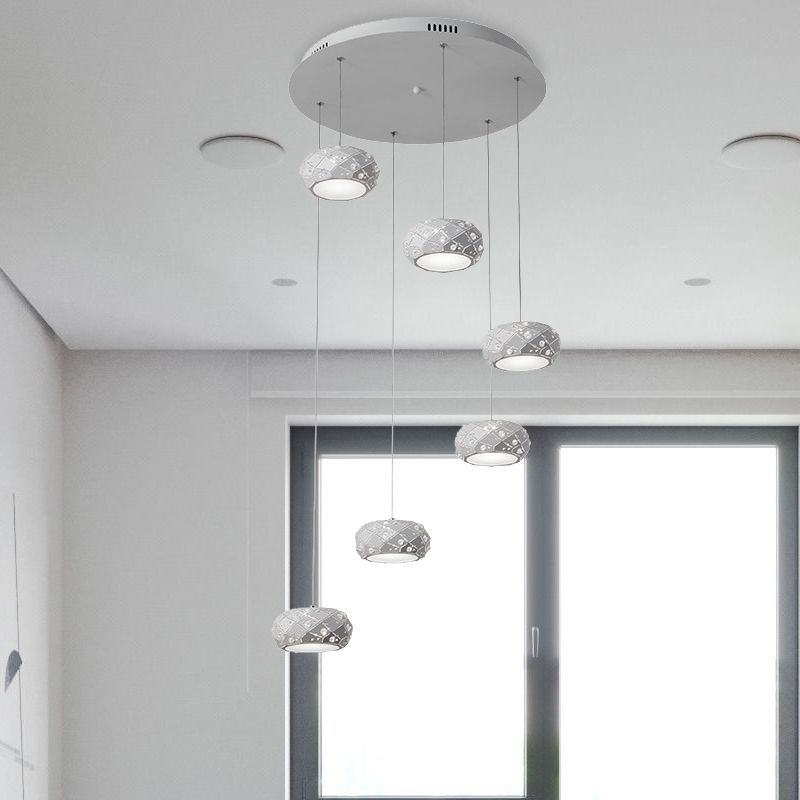 Kit de luz colgante de tambor iluminación de suspensión blanca de metal moderno en luz blanca/cálida con cordones ajustables