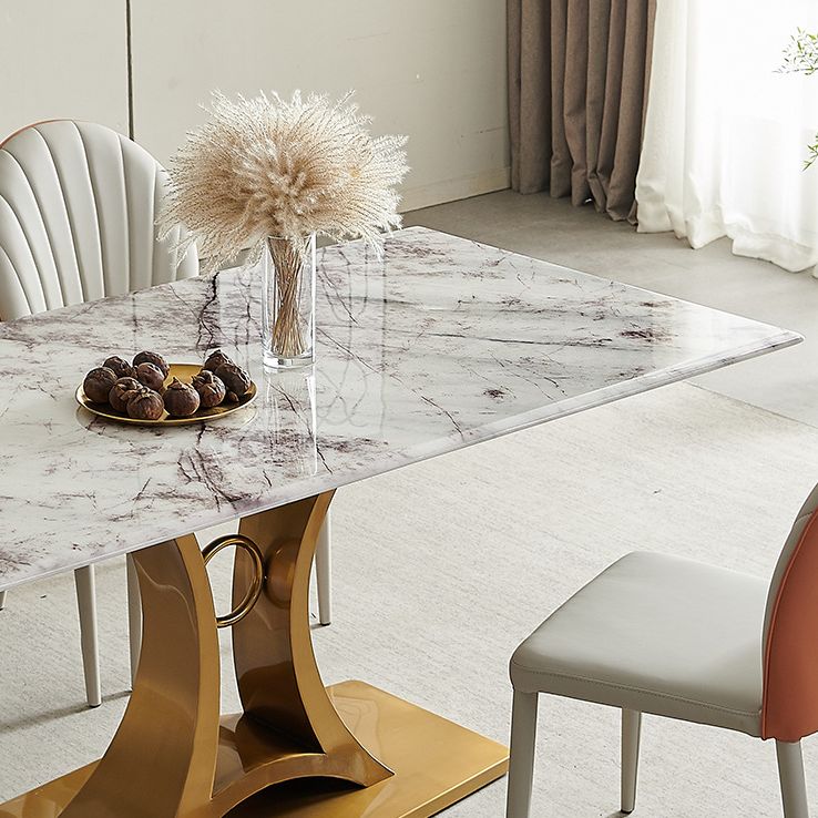 Glam Style Rectangle Table Sintered Stone Dining Table with Metal Legs