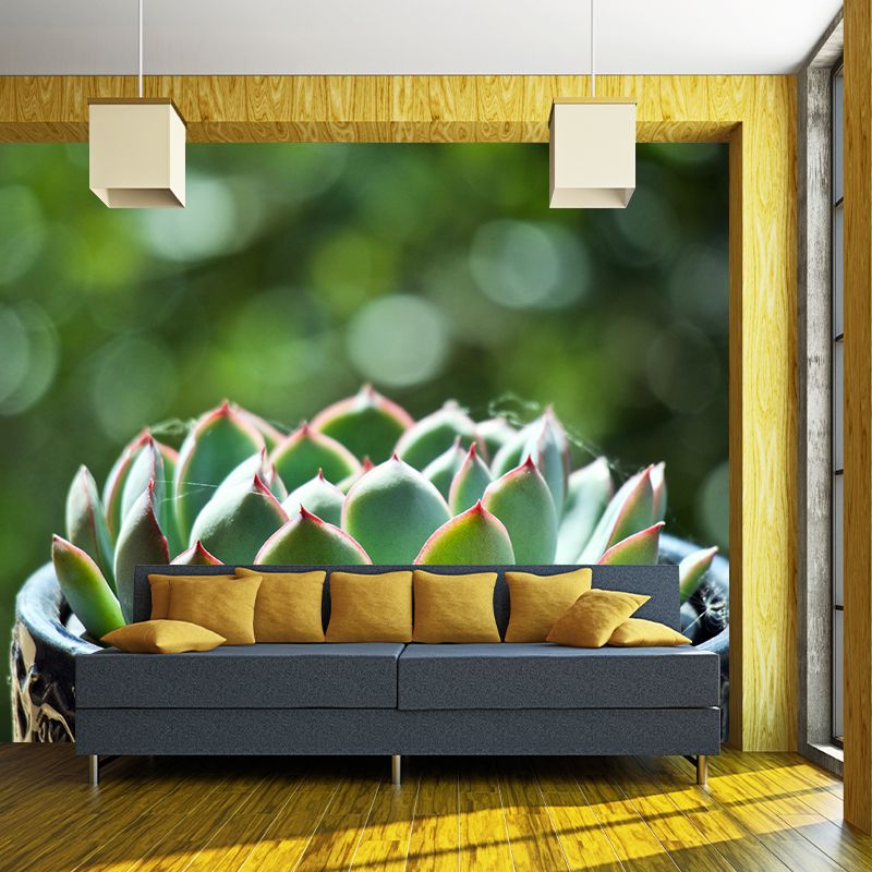 Vigorous Plant Mural Wallpaper Stain-Resistant Wall Covering for Study Room