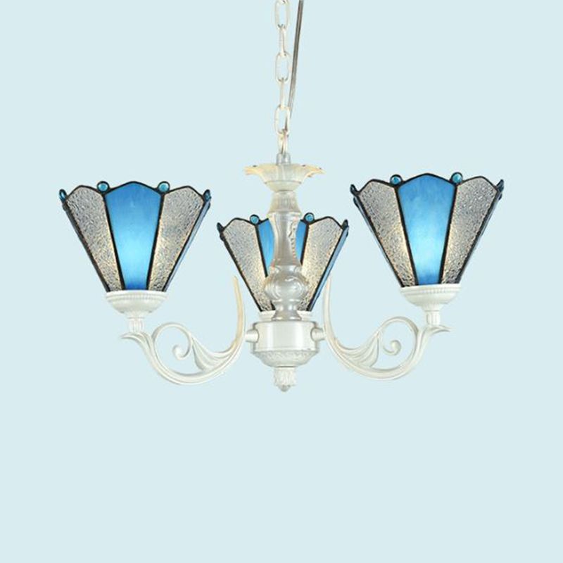 Conical Blue Frosted Glass Chandelier Lamp Baroque 3/9/11 Lights Cream Hanging Pendant Light for Living Room