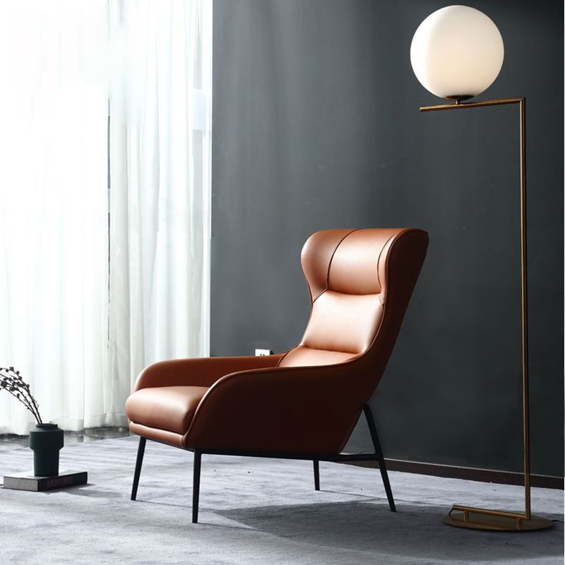 Mid-Century Modern Chair Faux Leather Flared Arms Wingback Chair