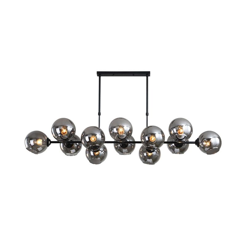 Black Global Island Lighting Modern 8/12 Heads Smokey-Glass Hanging Lamp Kit for Living Room