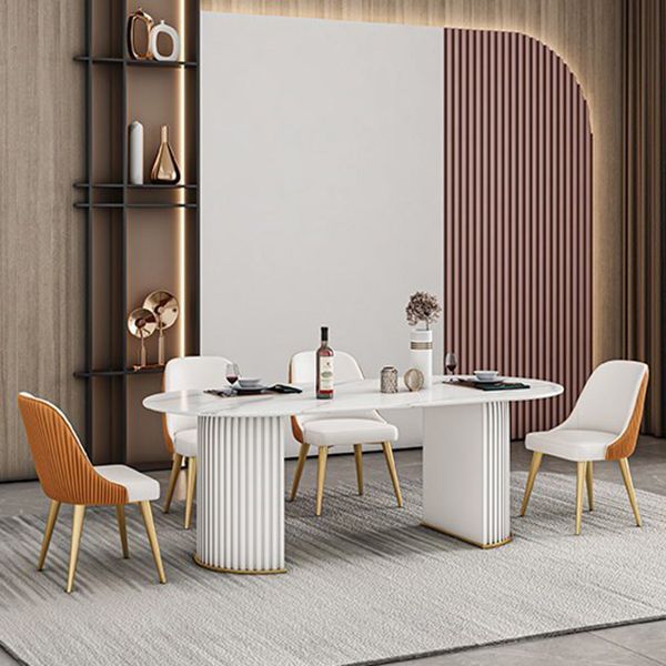 Ovale gesinterde steen witte toon eettafel moderne dubbele voetstuk tafel voor eetkamer