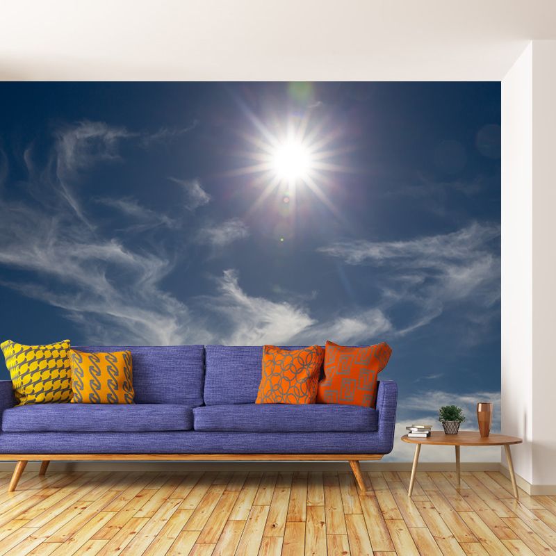 Clear Sky Blue Mural Wallpaper Moisture Resistant Wall Art for Guest Room Decor