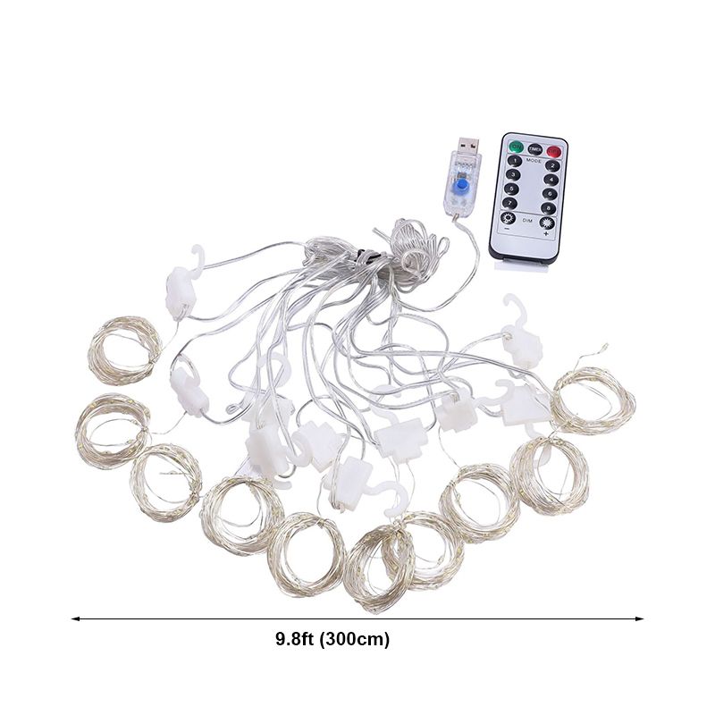 9.8ft Copper Wire LED Light Strip Decorative Indoor Curtain Lights with Hook and Remote