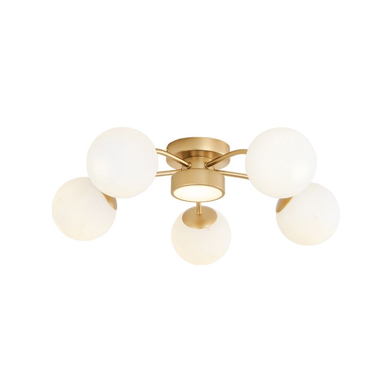 Modern Flush Light Fixtures Glass Sphere Flush Mount Lamp in Gold for Living Room