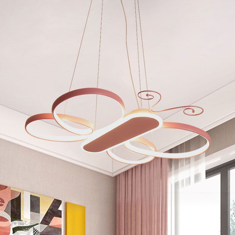 Câtonnette de papillon suspension légère acrylique pour enfants à la chambre à lad lampe à lustre à LED en or / rose