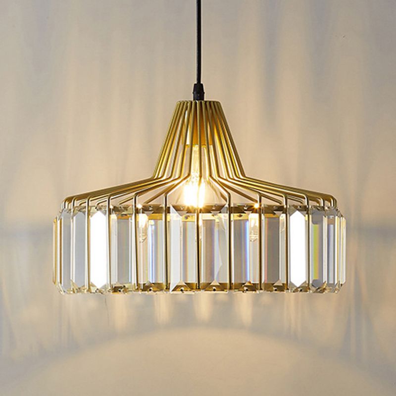 Crystal Luxury Pendant Light Modern Style Iron Cage Shaped Hanging Light for Living Room