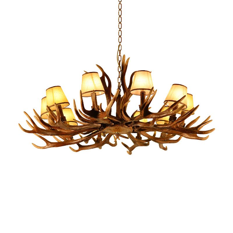 Conical Resin Pendant Lighting Traditional 10-Bulb Dining Room Chandelier Light in Brown