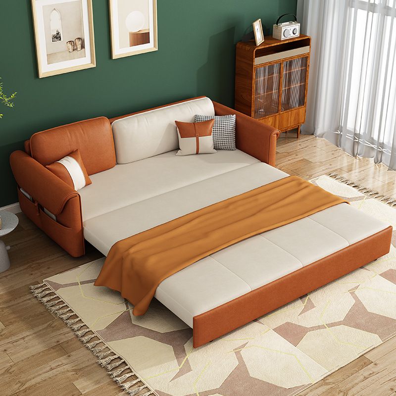 Faux leather Sleeper Sofa Orange Square Arms Sofa Bed with Upholstered, 33.85 " Wide