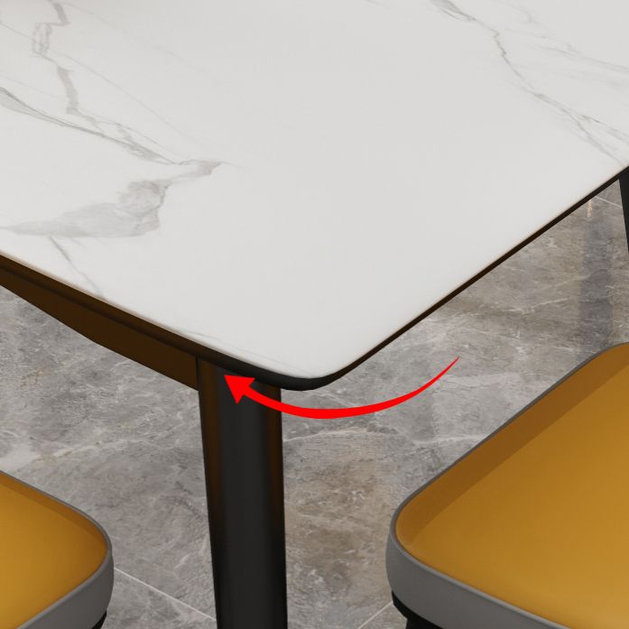 Modern Dining Table Set White Scalable Sintered Stone Dining Table with 4 Legs Base