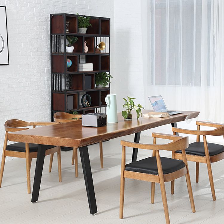 Solid Wood Top Dining Table Modern Rectangle Table with 4 Legs