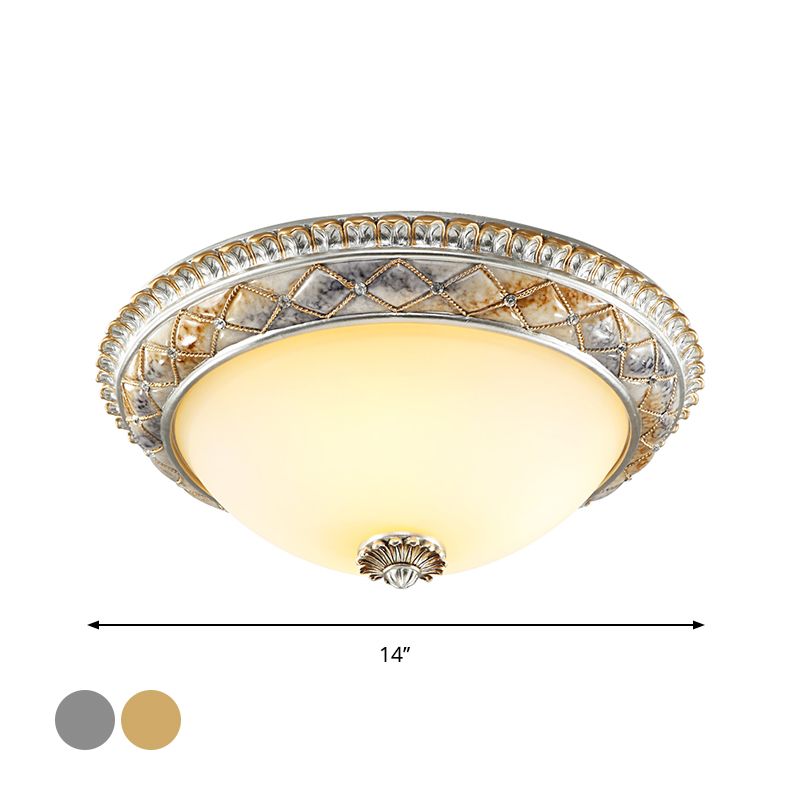 Dome Bedroom Ceiling Light Fixture Traditional Frosted White Glass 14"/16"/19.5" W 2/3-Head Gold/Silver Flush Mount