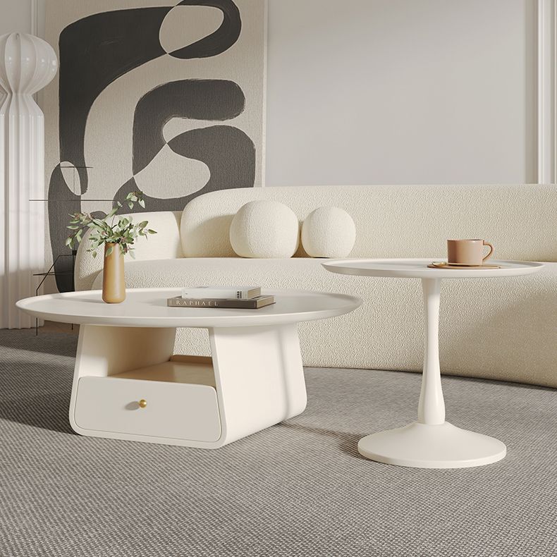 Pedestal 2-Piece Coffee Table Set Modern Round Tray Top Cocktail Table with Storage