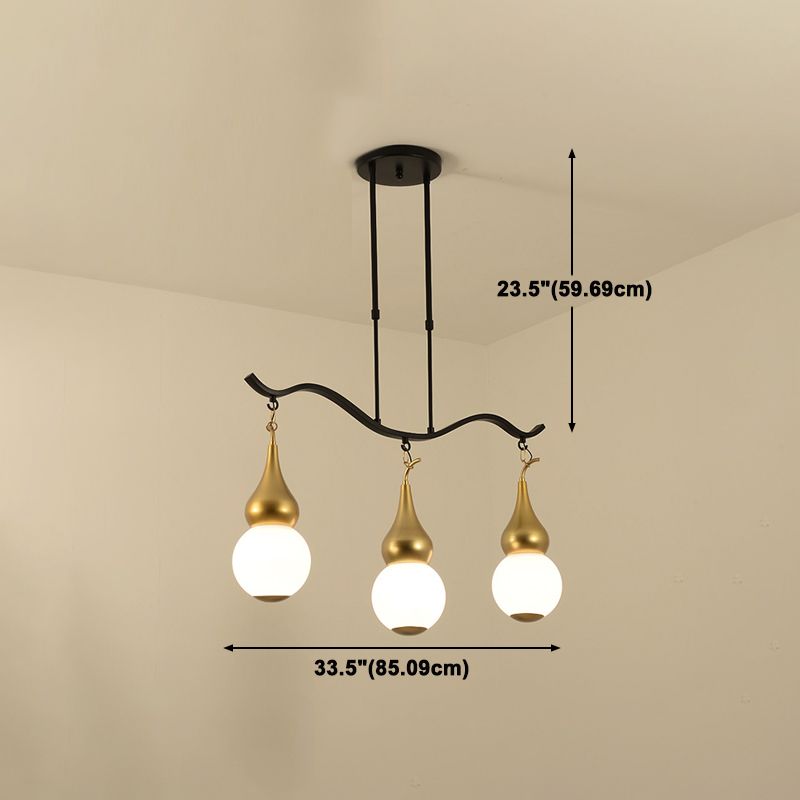 3-Light Island Lighting Fixtures Modern Restaurant Suspension Lamp with White Glass Shade