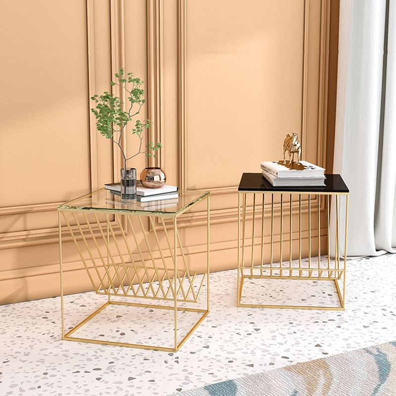 Modern Accent Table Nightstand Glass Night Table with Shelves ,19.7" Tall