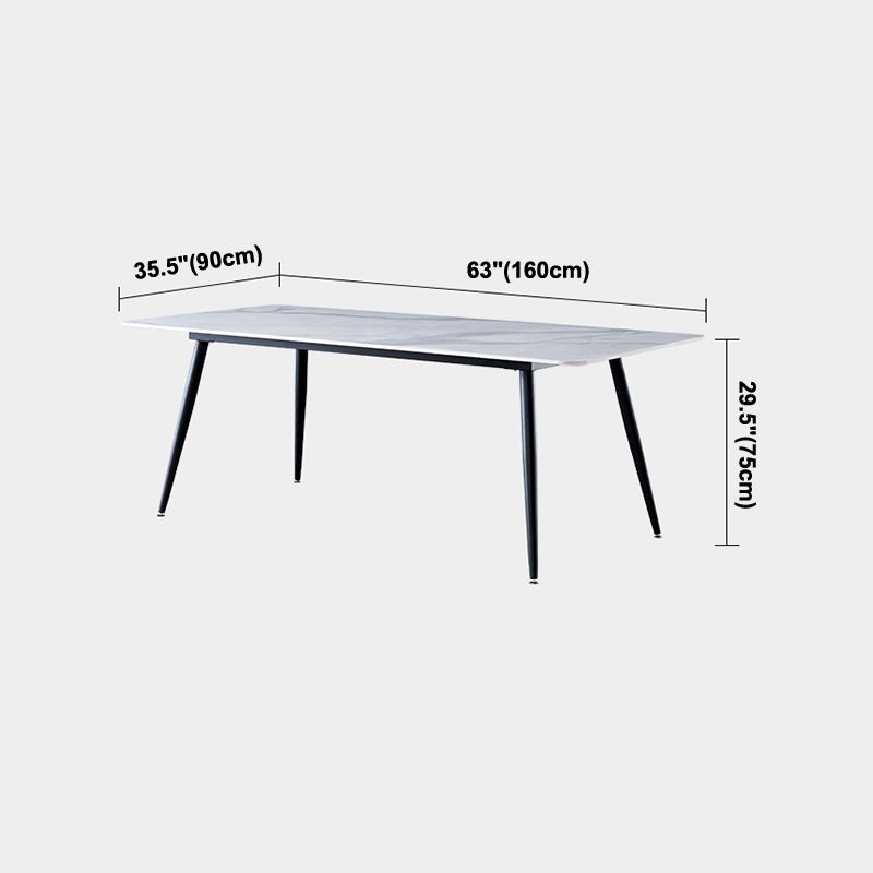 Metal Industrial Rectangle Dining Table Sintered Stone Table with 4 Black Legs