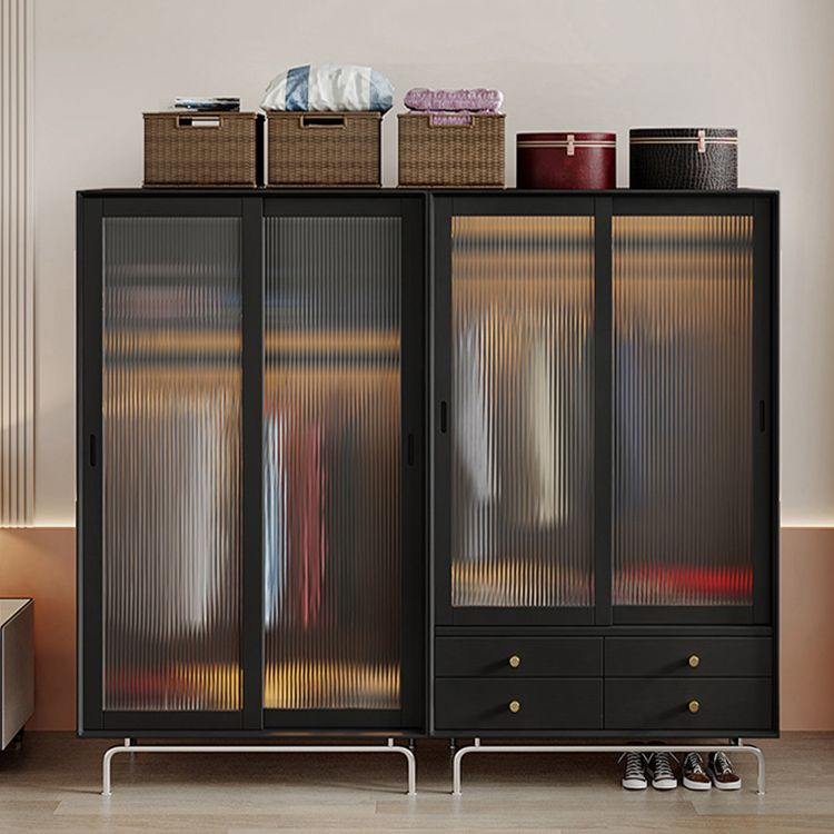 Pine Wood Black Storage Cabinet Modern Cabinet with Glass Doors