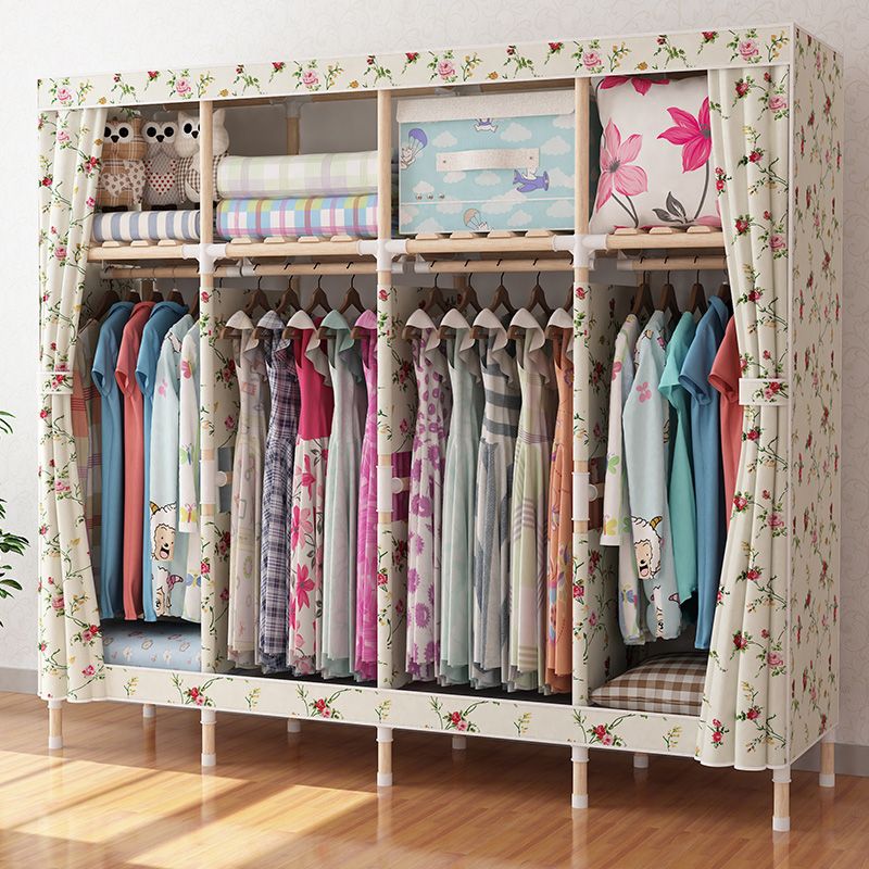 Contemporary Style Wardrobe Armoire Wood Frame Armoire with Garment Rod for Home