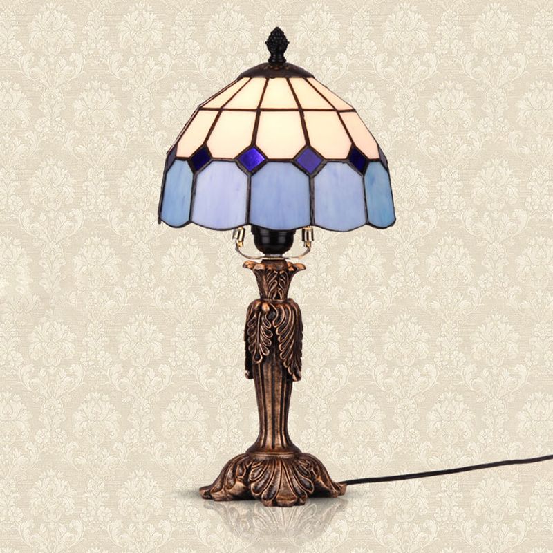 Lampada da tavolo blu e bianca in vetro da tavolo tiffany 1 luci di caffè luce per la camera da letto
