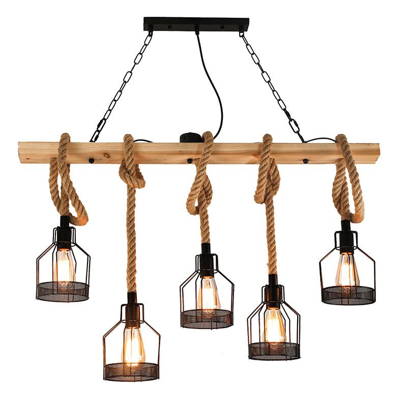 Industrial Pendant Lighting Wood Beam Island Light Fixtures for Restaurant