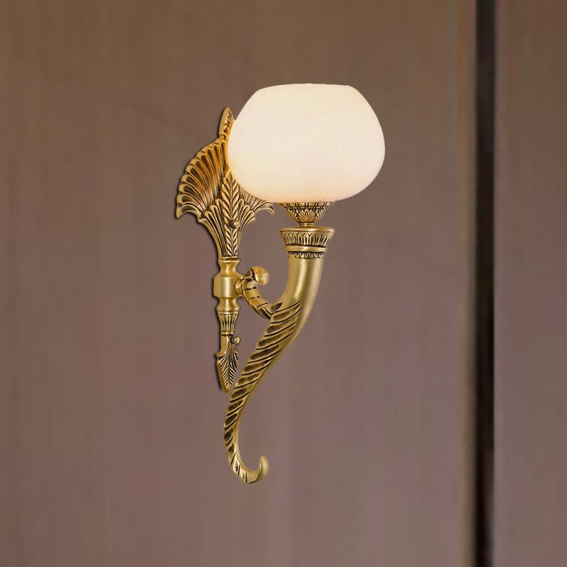 Opal Glass Bowl Wall Light Sconce Traditional Style 1 Light Living Room Wall Lighting in Gold