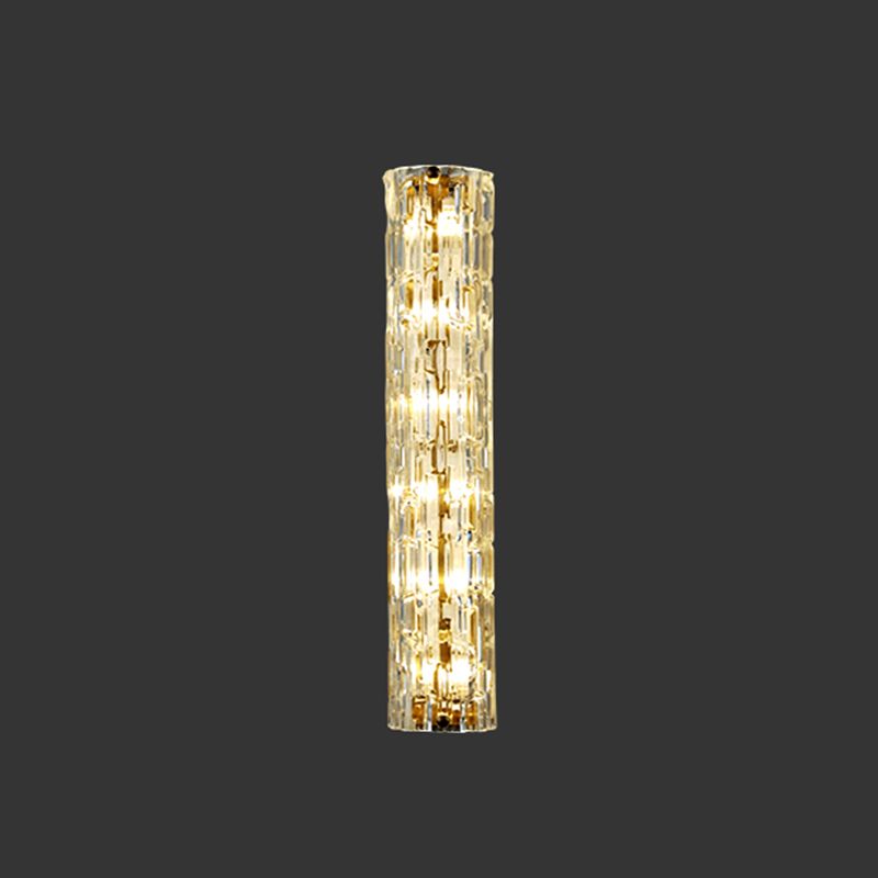 Brass Cylindrical Flush Mount Wall Sconce Postmodern LED Crystal Wall Light for Hallway