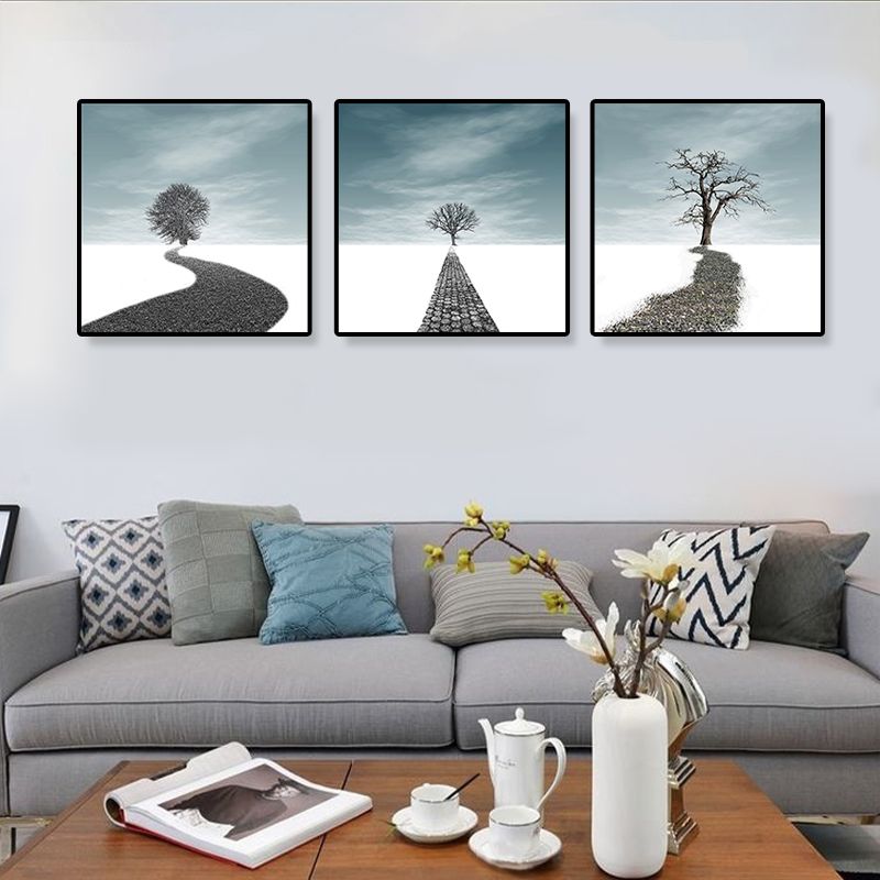 Road and Tree Scenery Canvas Art Contemporary Textured Wall Decor for Home (Set of 3)