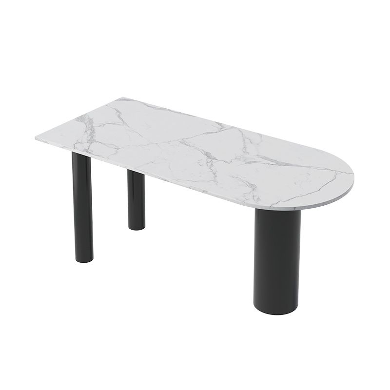 Freeform Sintered Stone White Table for Restaurant Luxury Table with Black 3 Legs