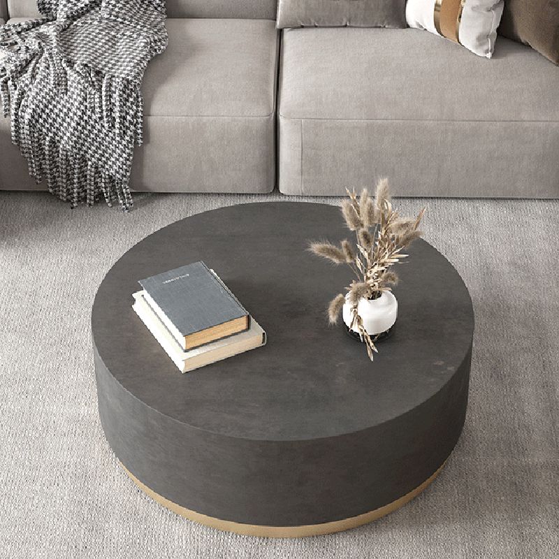 Mid-Century Modern Coffee Table Round Drum Coffee Table in Grey