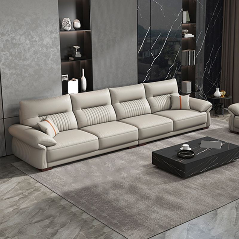 Contemporary Cream Stationary Grain Leather Square Arm Sofa & Chaise