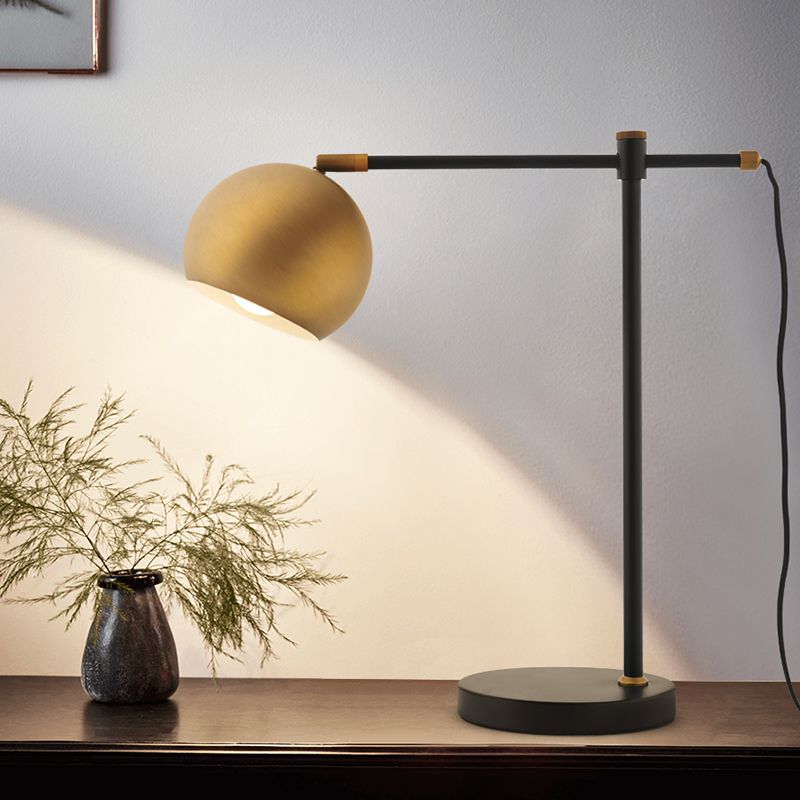 1-Head Bedroom Nightstand Lamp Post-Modern Brass Table Lighting with Globe Metal Shade