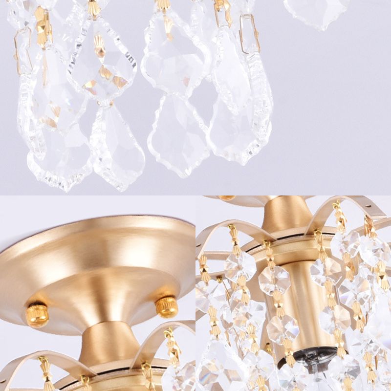 Modern Crycade Semi Flush Monte Crystal 1 Lampada del soffitto del corridoio chiaro in oro