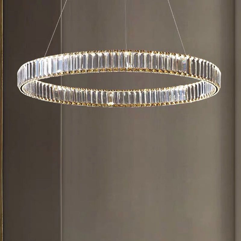 Circolo di ciondolo in acciaio inossidabile lampadario semplicità Cristallo a LED cristallino per cena