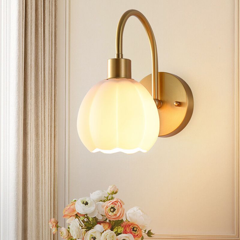 Modern Style Wall Mount Light 1-Light Copper with Glass Shade for Bedroom