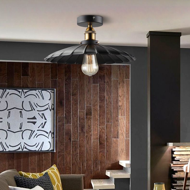 Lumière semi-luxuelle évasée noire Salle de salle à manger en métal industrie