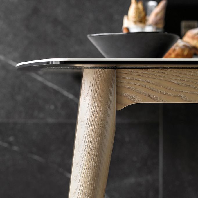 Modern Rectangle Ceramic Top Dining Table with Wood Legs for Living Room