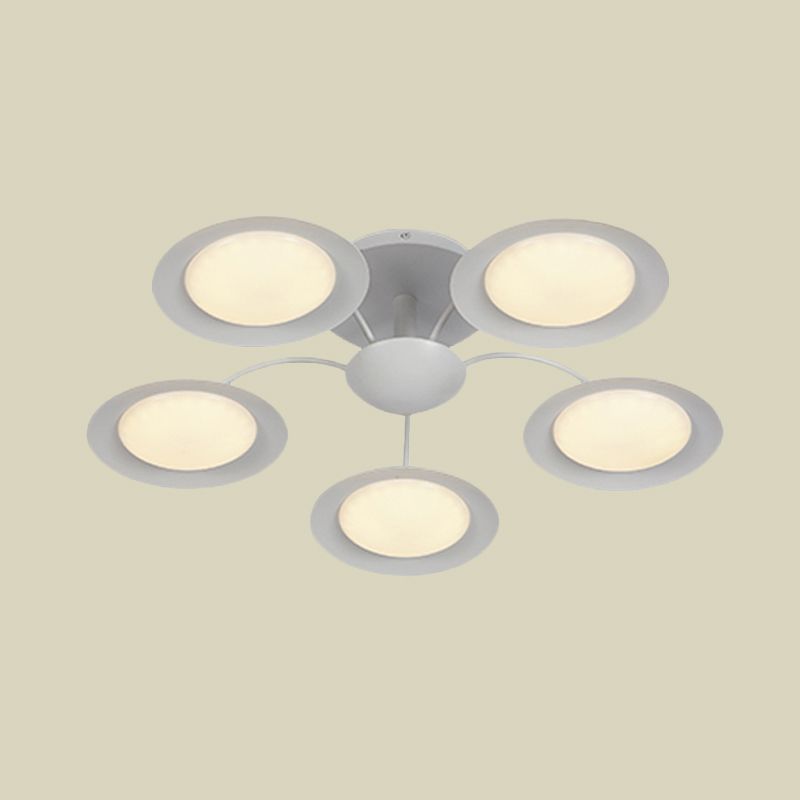 Modernist 5 Heads Radial Semi Flush Light White Circular LED Flush Mount Lamp with Acrylic Shade